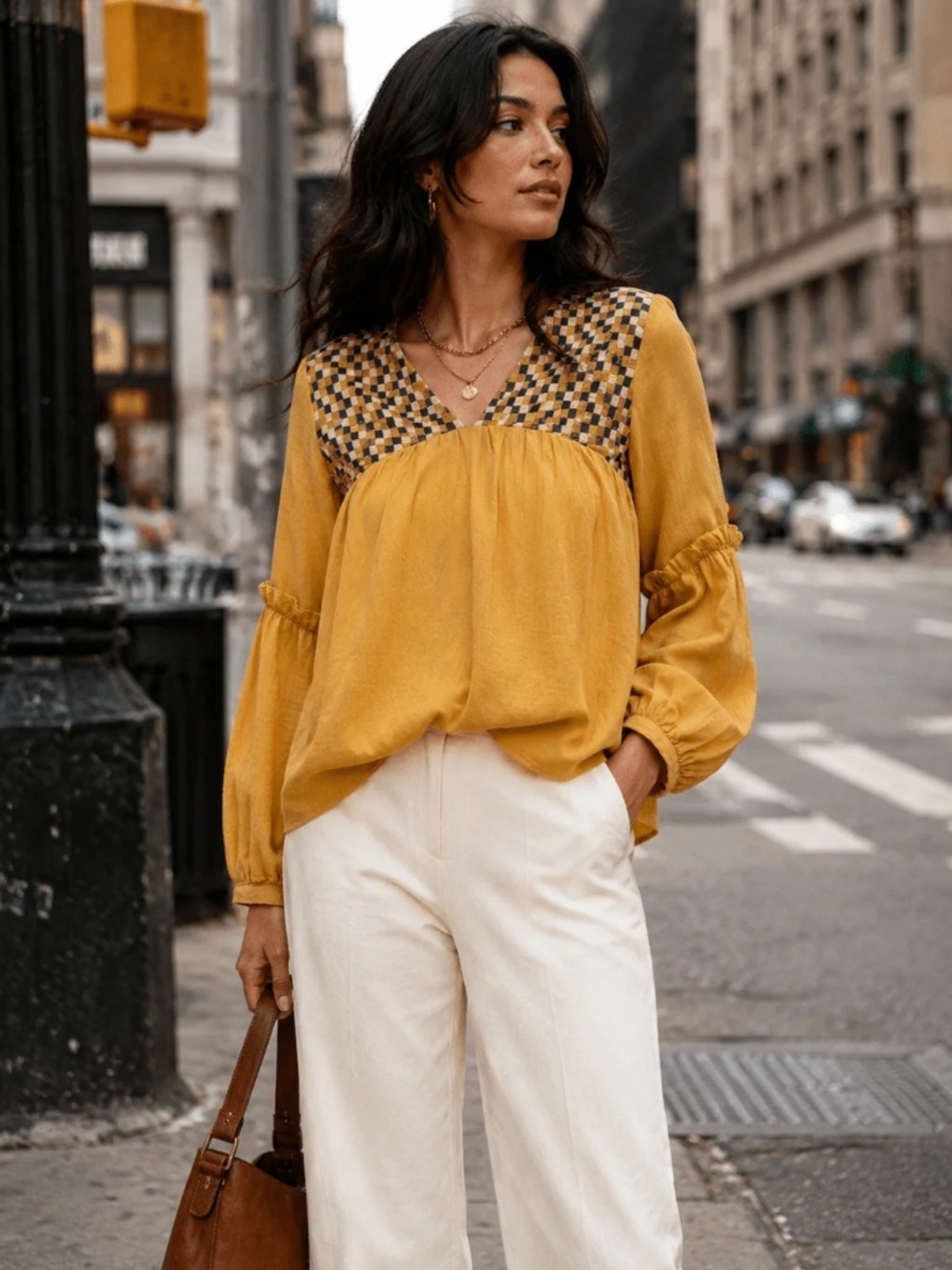 "Talori" Women's Long Sleeve V-Neck Detailed Loose Fit Blouse